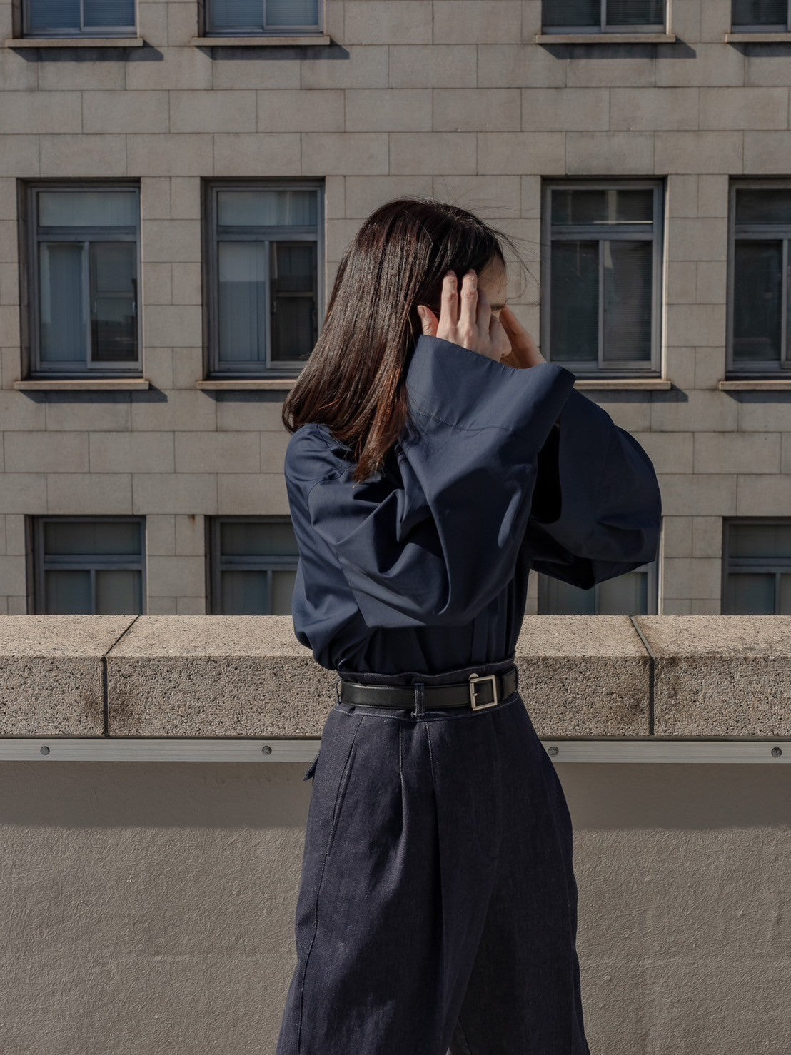 【予約販売】Mia / deres thomas mason 6way sleeve shirt (STRIPE/ INDIGO / CLEAR BLUE)
