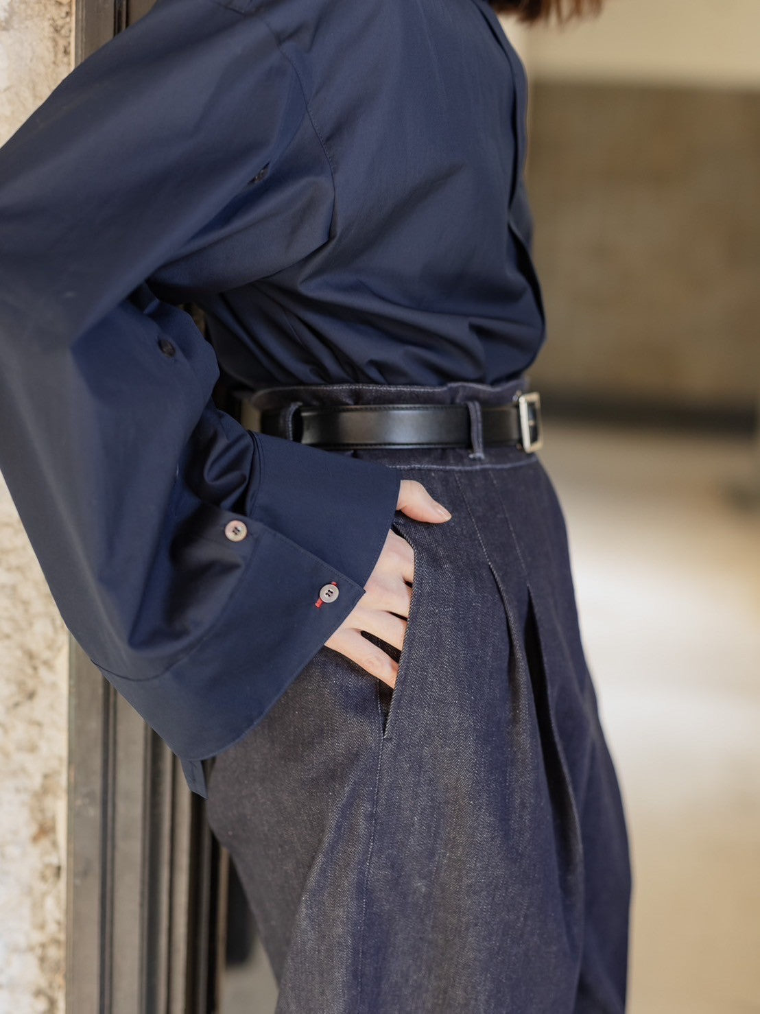 【予約販売】Mia / deres thomas mason 6way sleeve shirt (STRIPE/ INDIGO / CLEAR BLUE)