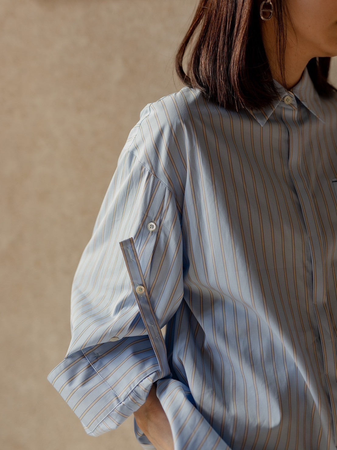 Mia / deres thomas mason 6way sleeve shirt (STRIPE/ INDIGO / CLEAR BLUE)