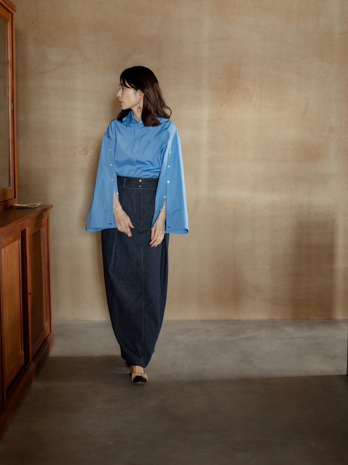 Mia / deres thomas mason 6way sleeve shirt (STRIPE/ INDIGO / CLEAR BLUE)