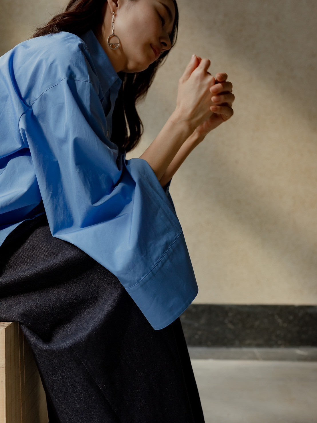 【予約販売】Mia / deres thomas mason 6way sleeve shirt (STRIPE/ INDIGO / CLEAR BLUE)