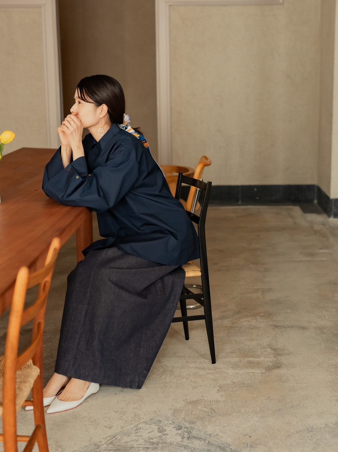 【予約販売】Mia / deres thomas mason 6way sleeve shirt (STRIPE/ INDIGO / CLEAR BLUE)