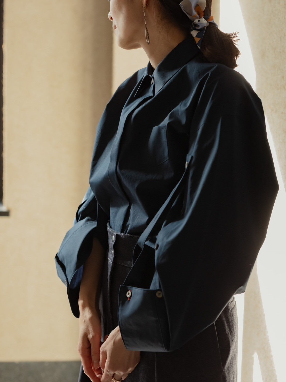 【予約販売】Mia / deres thomas mason 6way sleeve shirt (STRIPE/ INDIGO / CLEAR BLUE)