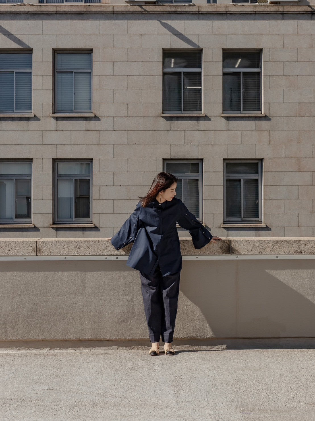 【予約販売】Mia / deres thomas mason 6way sleeve shirt (STRIPE/ INDIGO / CLEAR BLUE)