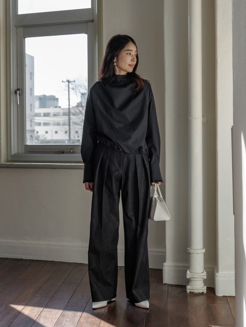 Natalie/bottle neck drape blouse