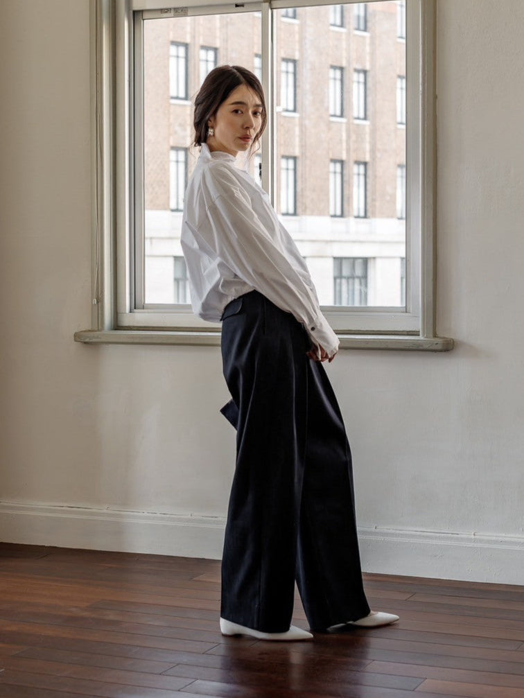 Natalie/bottle neck drape blouse