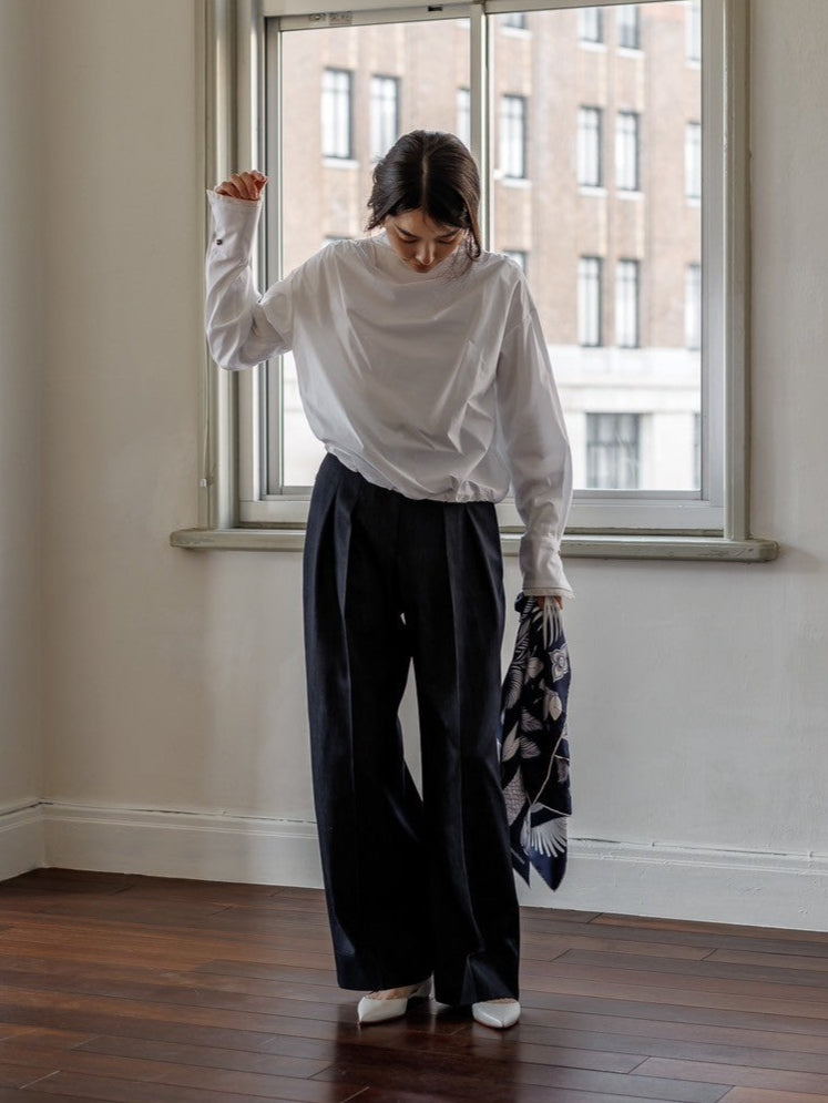 Natalie/bottle neck drape blouse