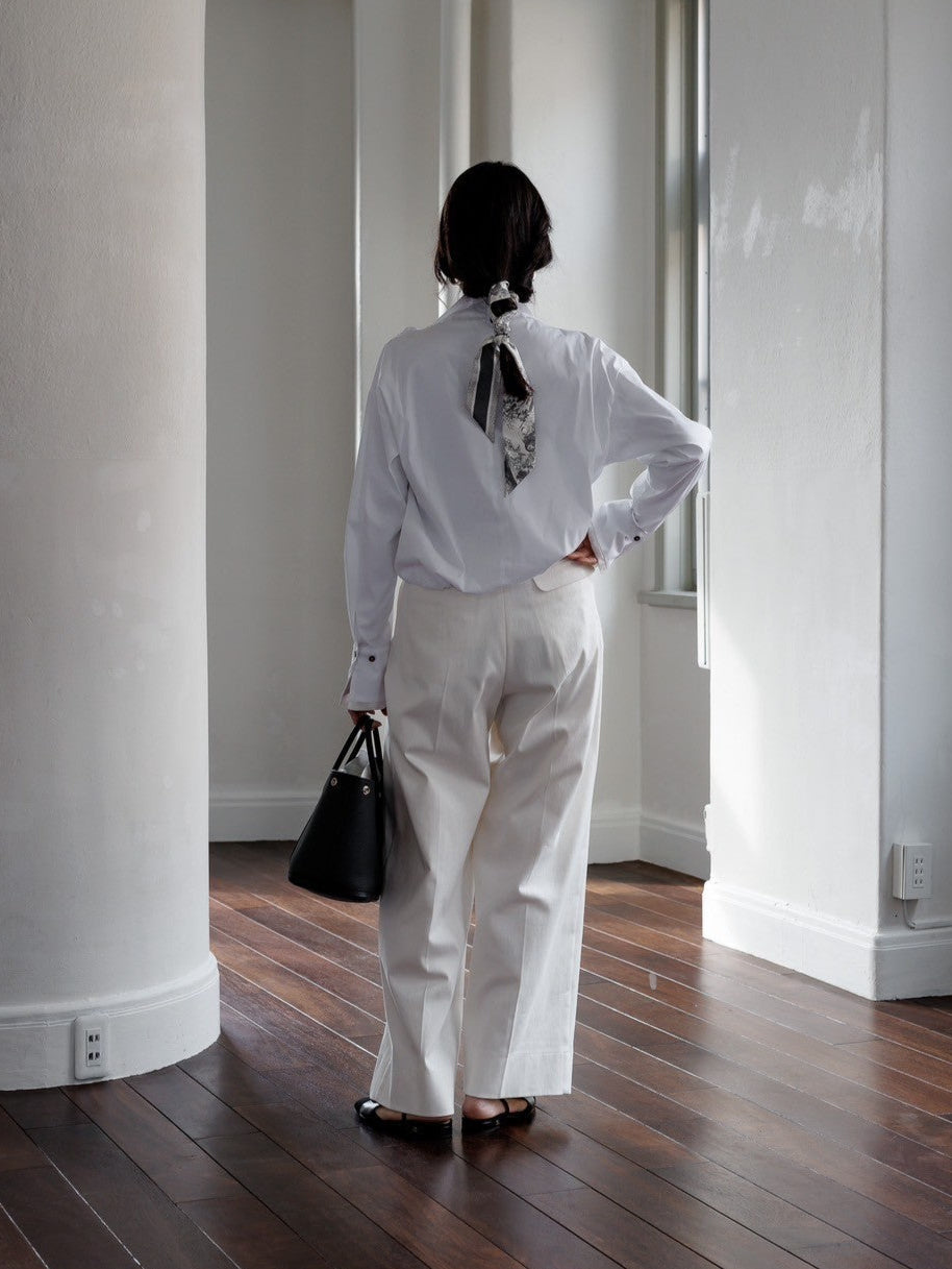 Natalie/bottle neck drape blouse