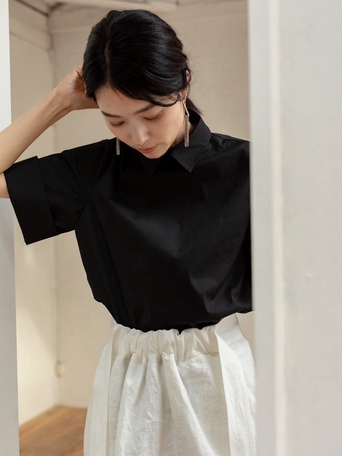 Bridget / half sleeve blouse(sugar/sesame/chocolate)
