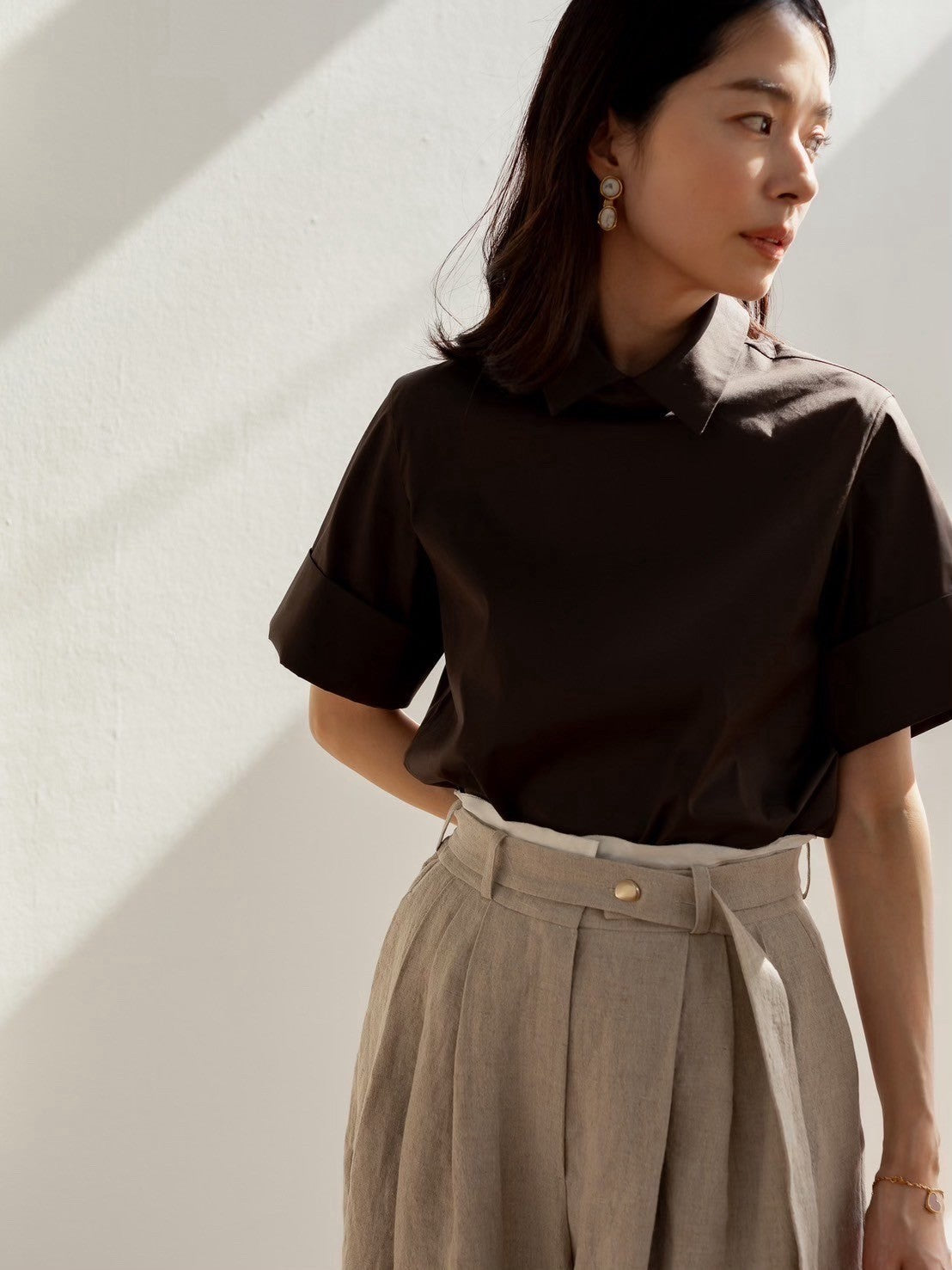 Bridget / half sleeve blouse(sugar/sesame/chocolate)