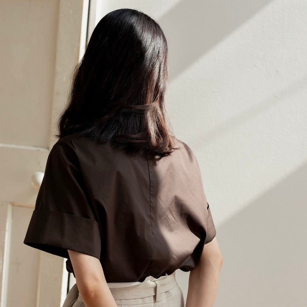 Bridget / half sleeve blouse(sugar/sesame/chocolate)