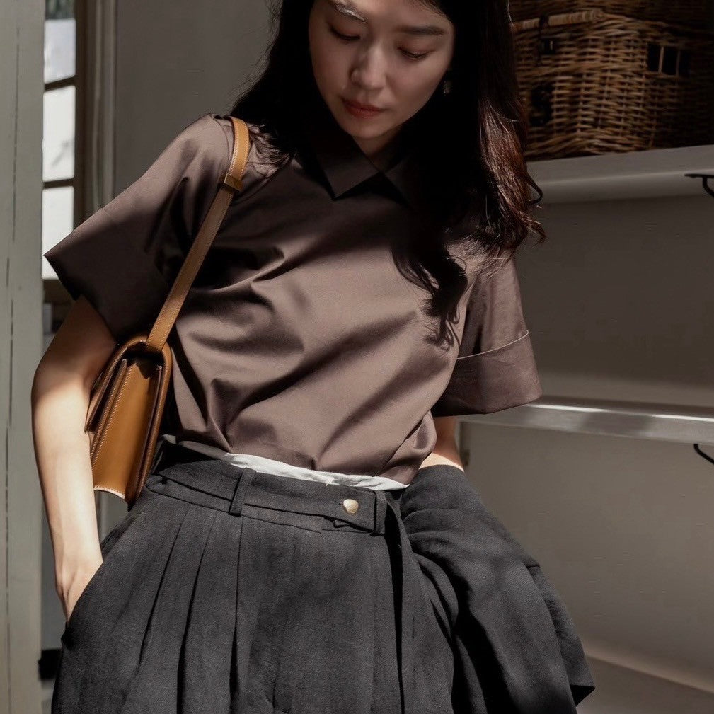 Bridget / half sleeve blouse(sugar/sesame/chocolate)