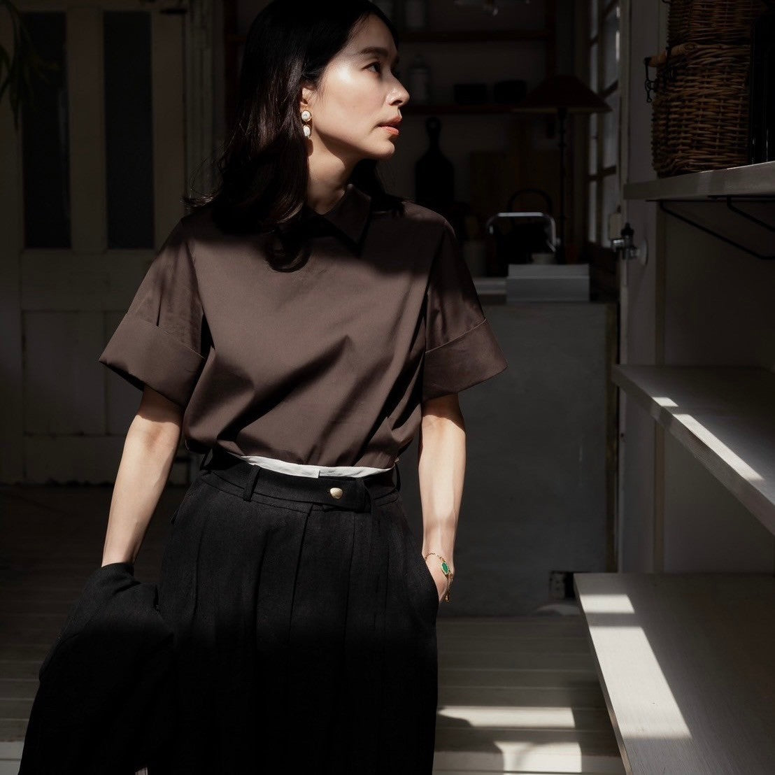 Bridget / half sleeve blouse(sugar/sesame/chocolate)
