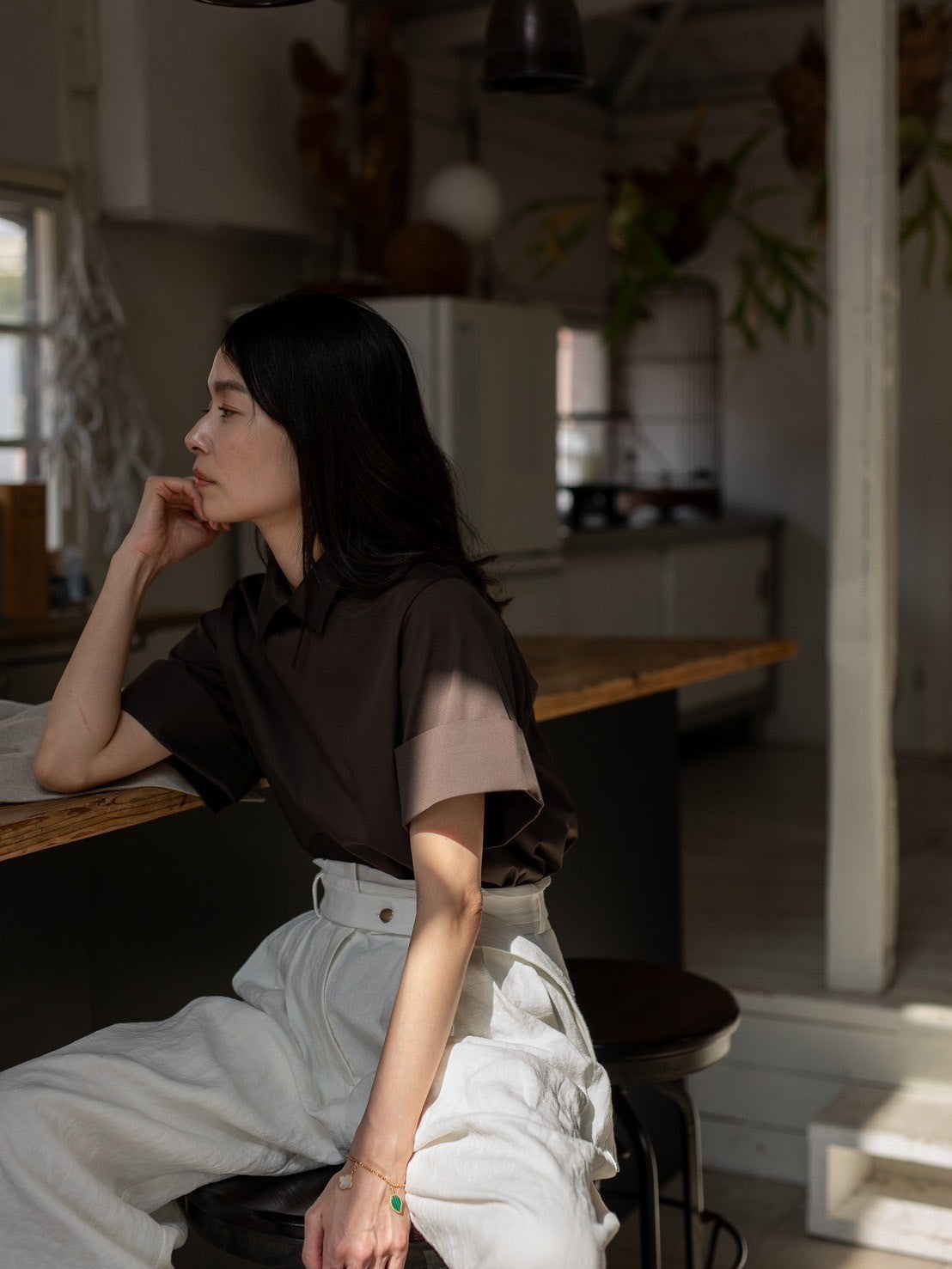 Bridget / half sleeve blouse(sugar/sesame/chocolate)