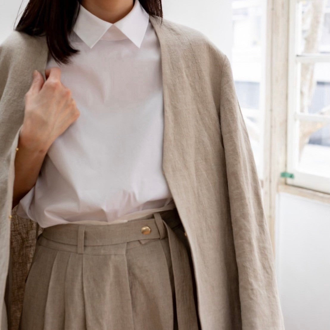 Bridget / half sleeve blouse(sugar/sesame/chocolate)