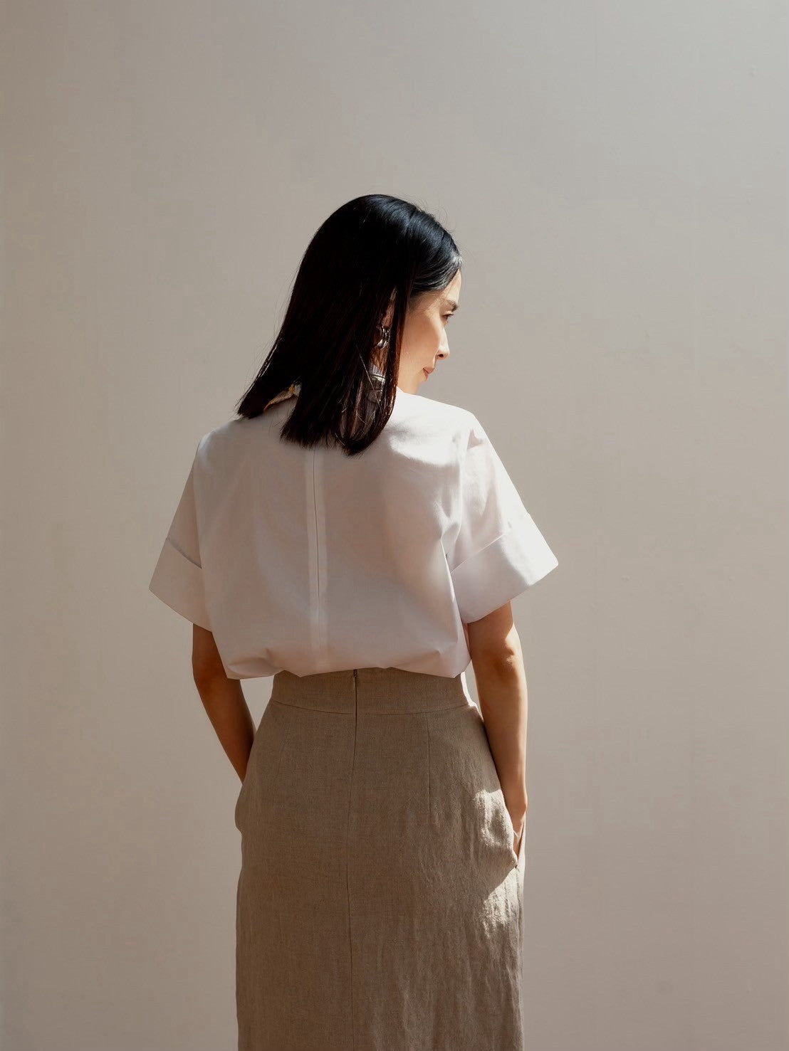 Bridget / half sleeve blouse(sugar/sesame/chocolate)