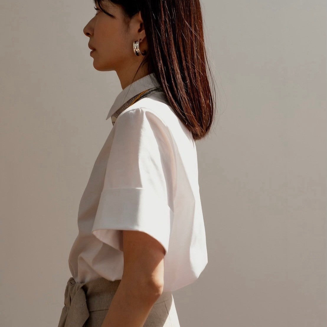 Bridget / half sleeve blouse(sugar/sesame/chocolate)