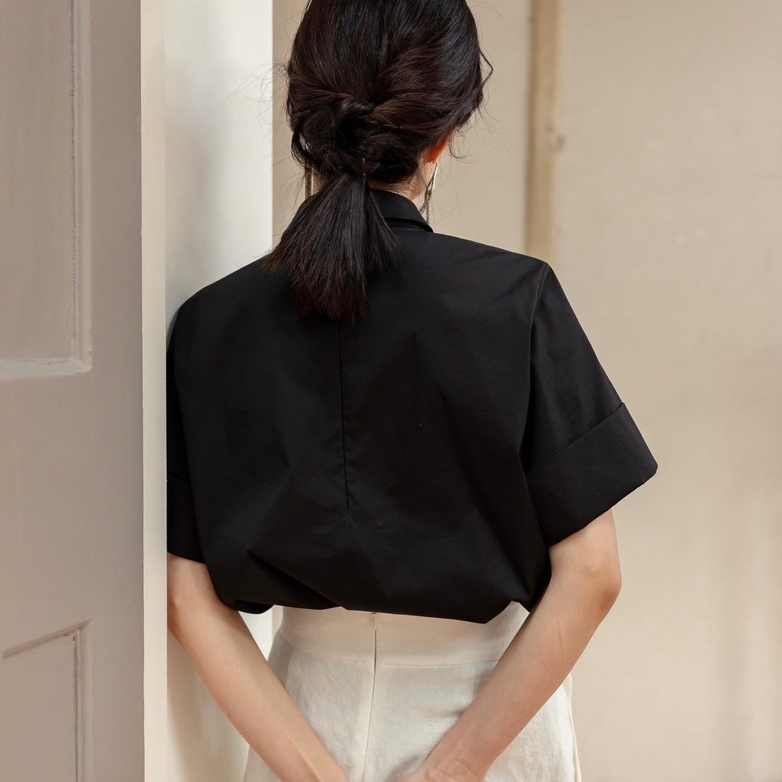 Bridget / half sleeve blouse(sugar/sesame/chocolate)