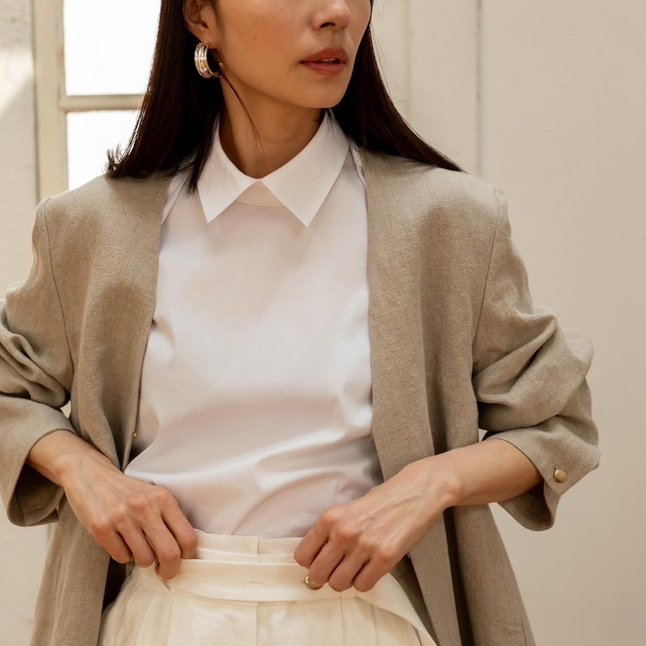 Bridget / half sleeve blouse(sugar/sesame/chocolate)