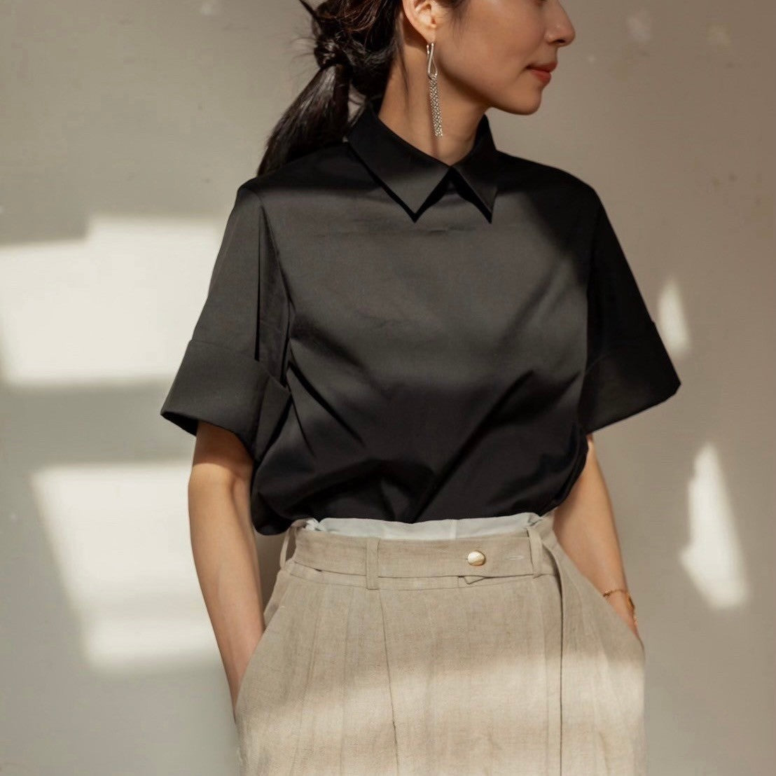 Bridget / half sleeve blouse(sugar/sesame/chocolate)