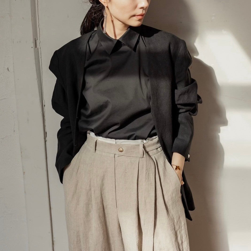 Bridget / half sleeve blouse(sugar/sesame/chocolate)