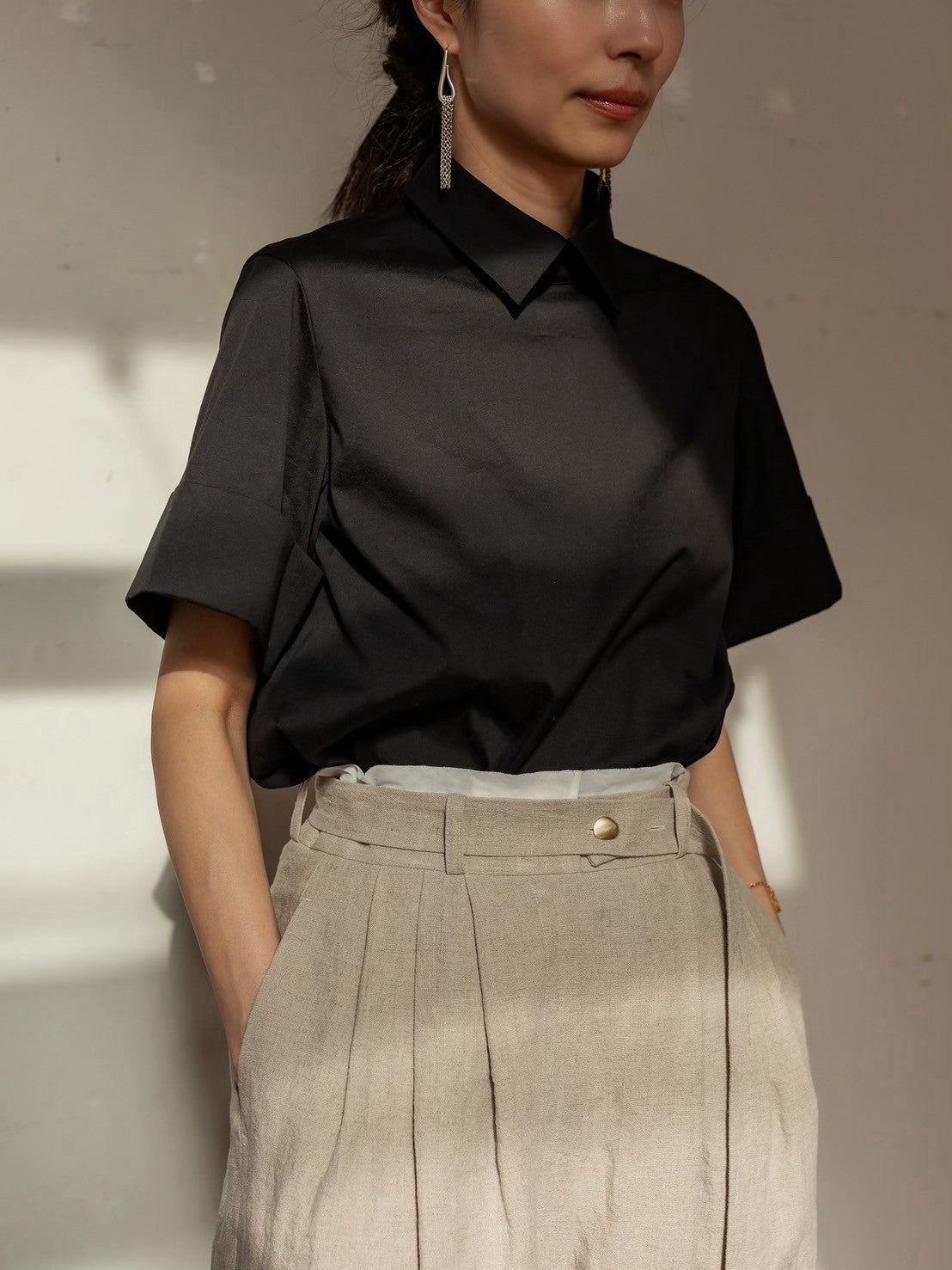 Bridget / half sleeve blouse(sugar/sesame/chocolate)