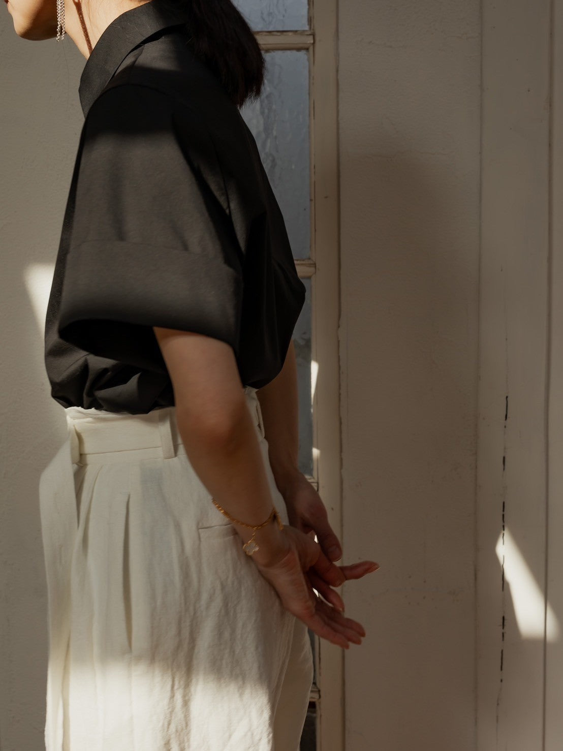 Bridget / half sleeve blouse(sugar/sesame/chocolate)