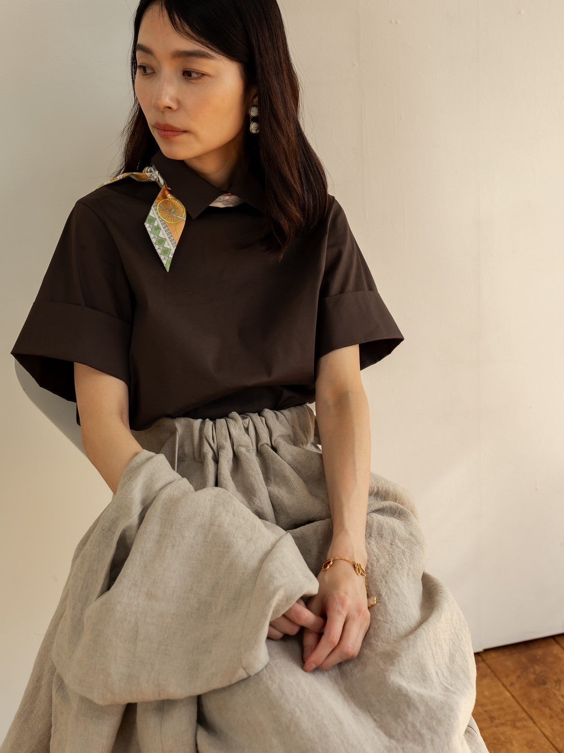 Bridget / half sleeve blouse(sugar/sesame/chocolate)