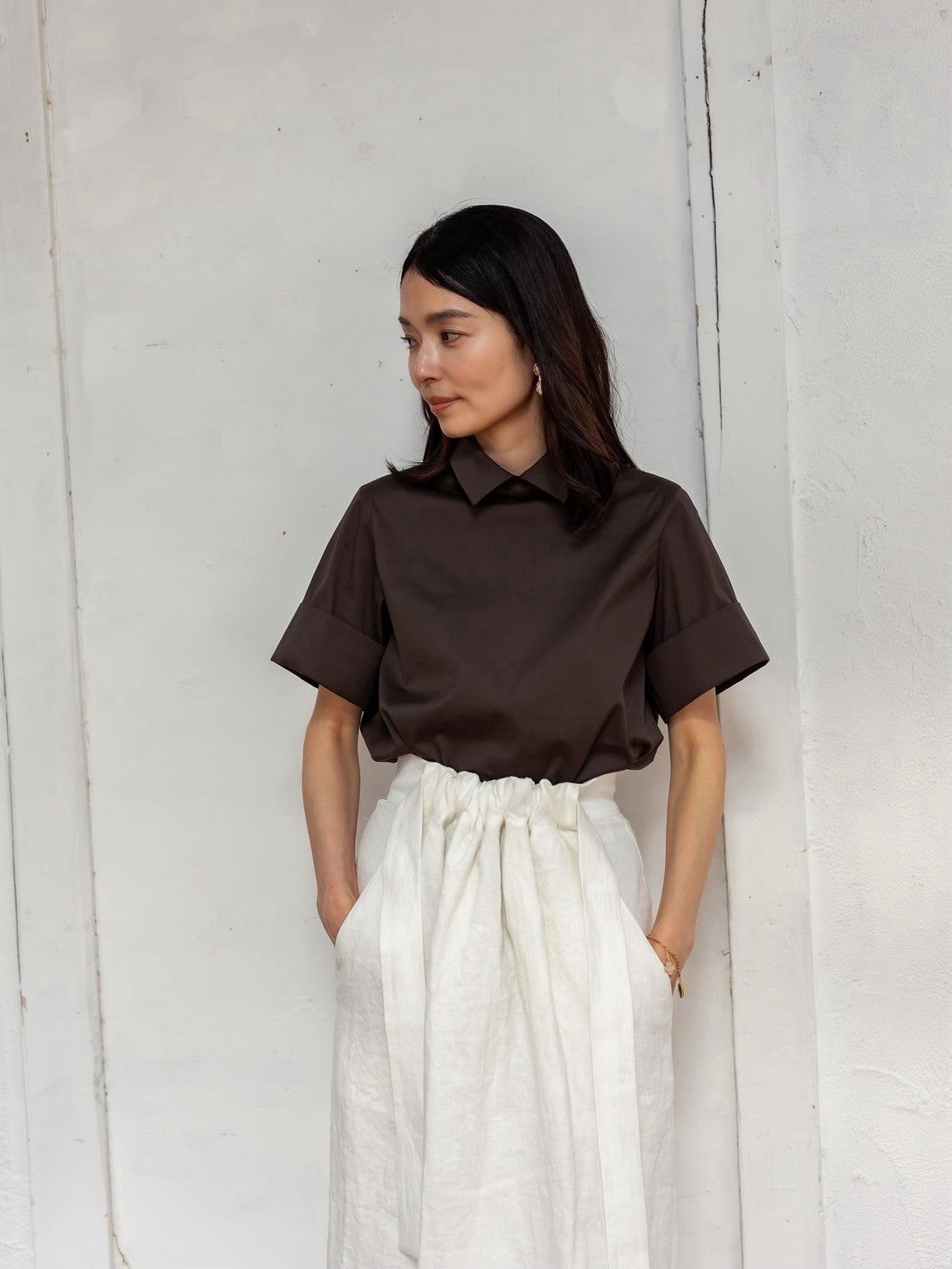 Bridget / half sleeve blouse(sugar/sesame/chocolate)