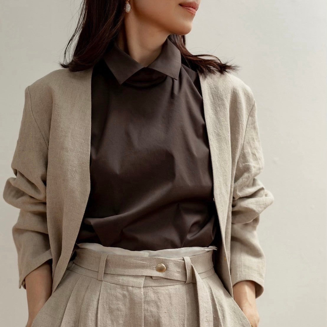 Bridget / half sleeve blouse(sugar/sesame/chocolate)