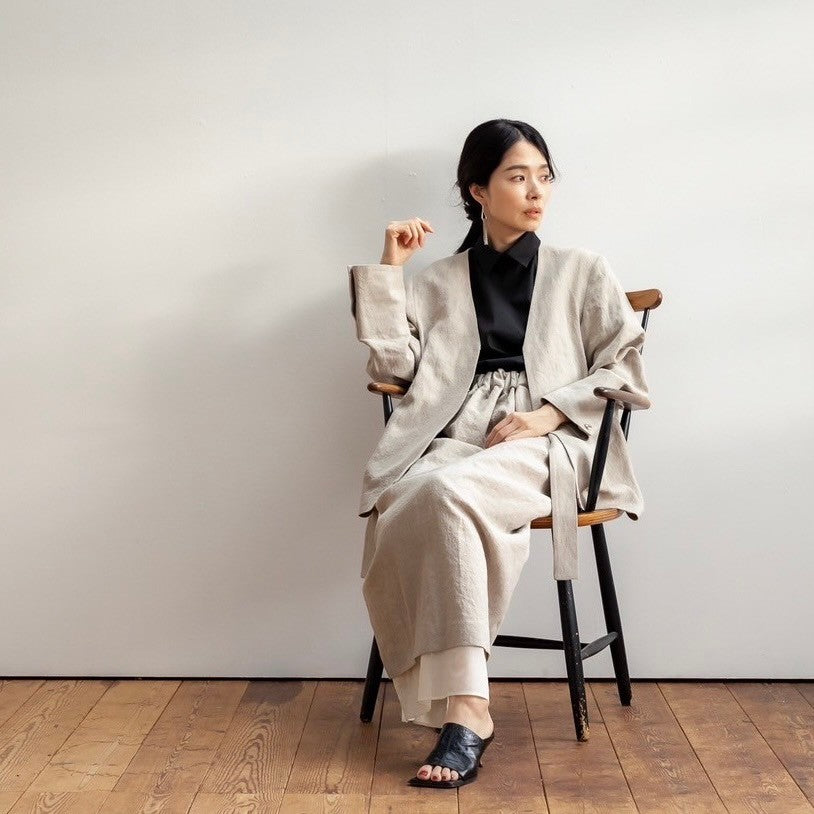 Nina / squeeze linen skirt (sand/carbon/cloud)