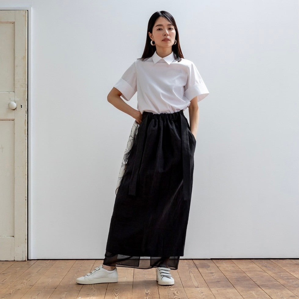 Nina / squeeze linen skirt (sand/carbon/cloud)