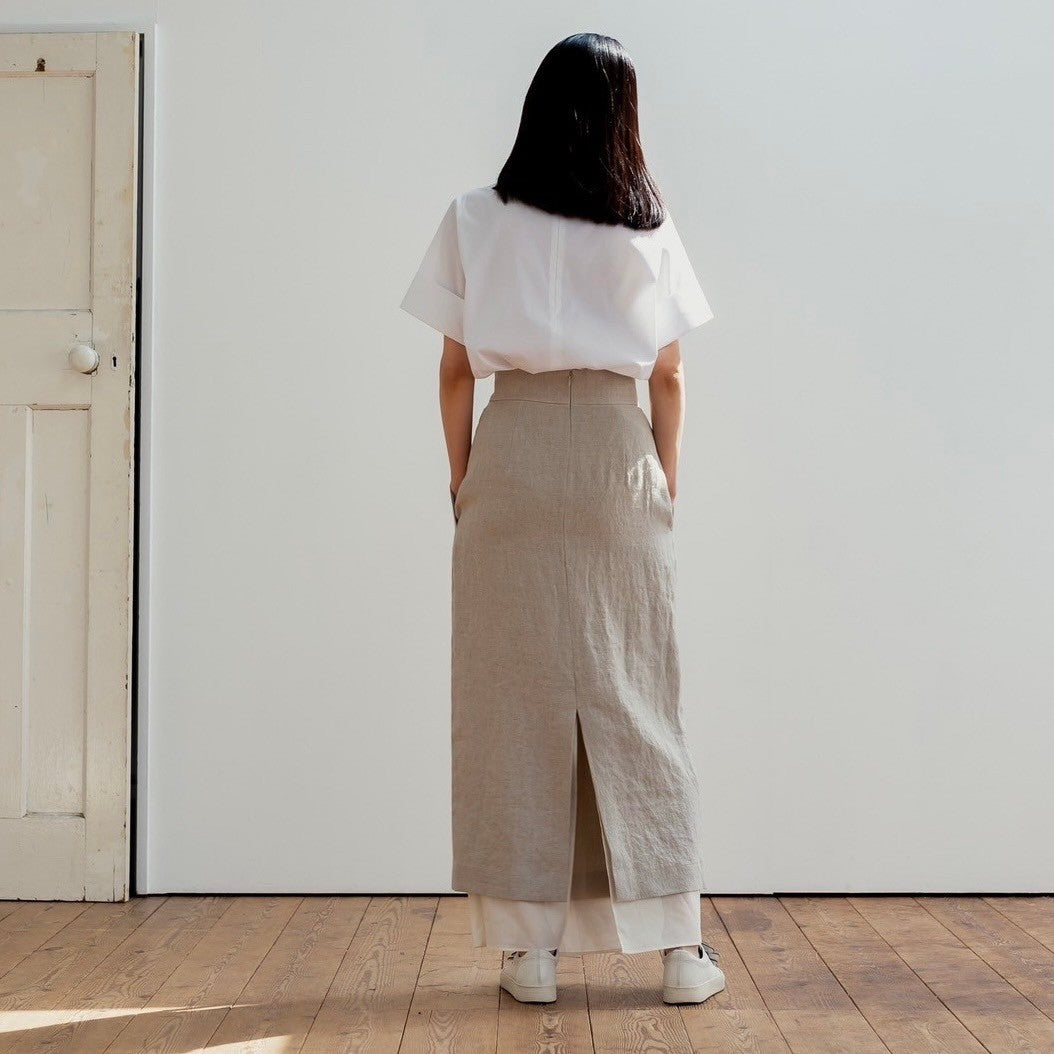 Nina / squeeze linen skirt (sand/carbon/cloud)
