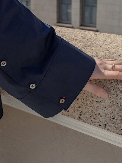 【予約販売】Mia / deres thomas mason 6way sleeve shirt  (STRIPE/ INDIGO / CLEAR BLUE)