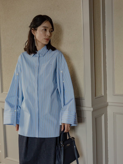 【予約販売】Mia / deres thomas mason 6way sleeve shirt  (STRIPE/ INDIGO / CLEAR BLUE)