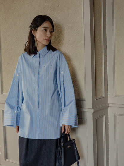 Mia / deres thomas mason 6way sleeve shirt  (STRIPE/ INDIGO / CLEAR BLUE)