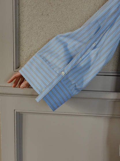 【予約販売】Mia / deres thomas mason 6way sleeve shirt  (STRIPE/ INDIGO / CLEAR BLUE)