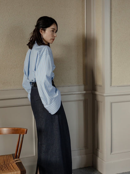 【予約販売】Mia / deres thomas mason 6way sleeve shirt  (STRIPE/ INDIGO / CLEAR BLUE)