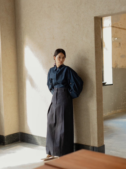 【予約販売】Mia / deres thomas mason 6way sleeve shirt  (STRIPE/ INDIGO / CLEAR BLUE)