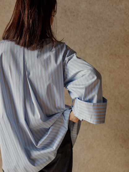 【予約販売】Mia / deres thomas mason 6way sleeve shirt  (STRIPE/ INDIGO / CLEAR BLUE)