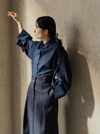 【予約販売】Mia / deres thomas mason 6way sleeve shirt  (STRIPE/ INDIGO / CLEAR BLUE)