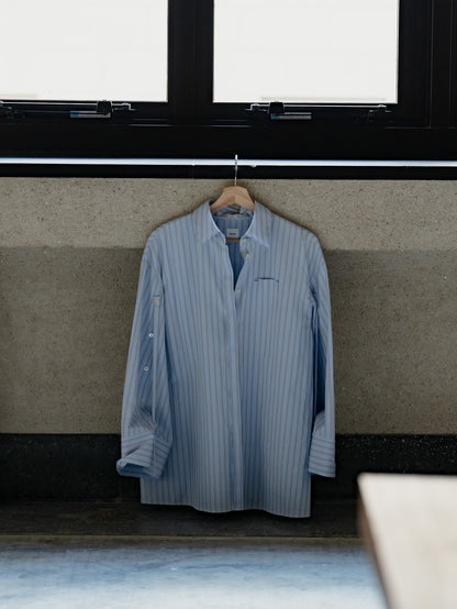 【予約販売】Mia / deres thomas mason 6way sleeve shirt  (STRIPE/ INDIGO / CLEAR BLUE)