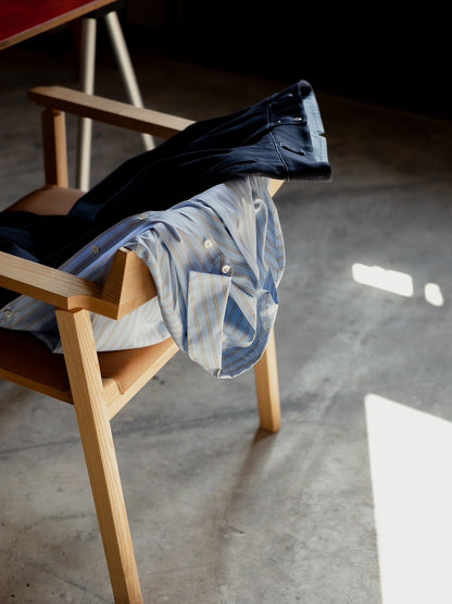 【予約販売】Mia / deres thomas mason 6way sleeve shirt  (STRIPE/ INDIGO / CLEAR BLUE)