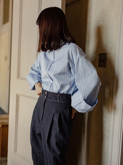 【予約販売】Mia / deres thomas mason 6way sleeve shirt  (STRIPE/ INDIGO / CLEAR BLUE)