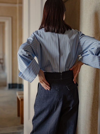 【予約販売】Mia / deres thomas mason 6way sleeve shirt  (STRIPE/ INDIGO / CLEAR BLUE)