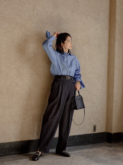 【予約販売】Mia / deres thomas mason 6way sleeve shirt  (STRIPE/ INDIGO / CLEAR BLUE)