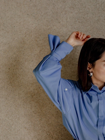 【予約販売】Mia / deres thomas mason 6way sleeve shirt  (STRIPE/ INDIGO / CLEAR BLUE)