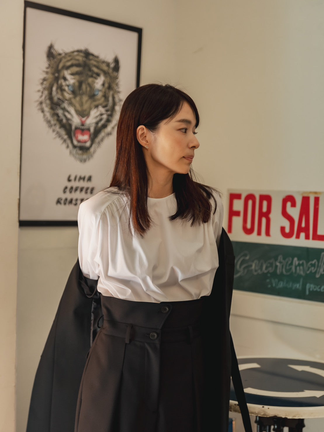 Hope / deres thomas maison cotton drape blouse (BLACK/OFF-WHITE)