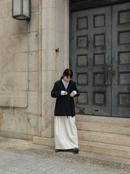 Greta / first step skirt （BLACK/OFF-WHITE)
