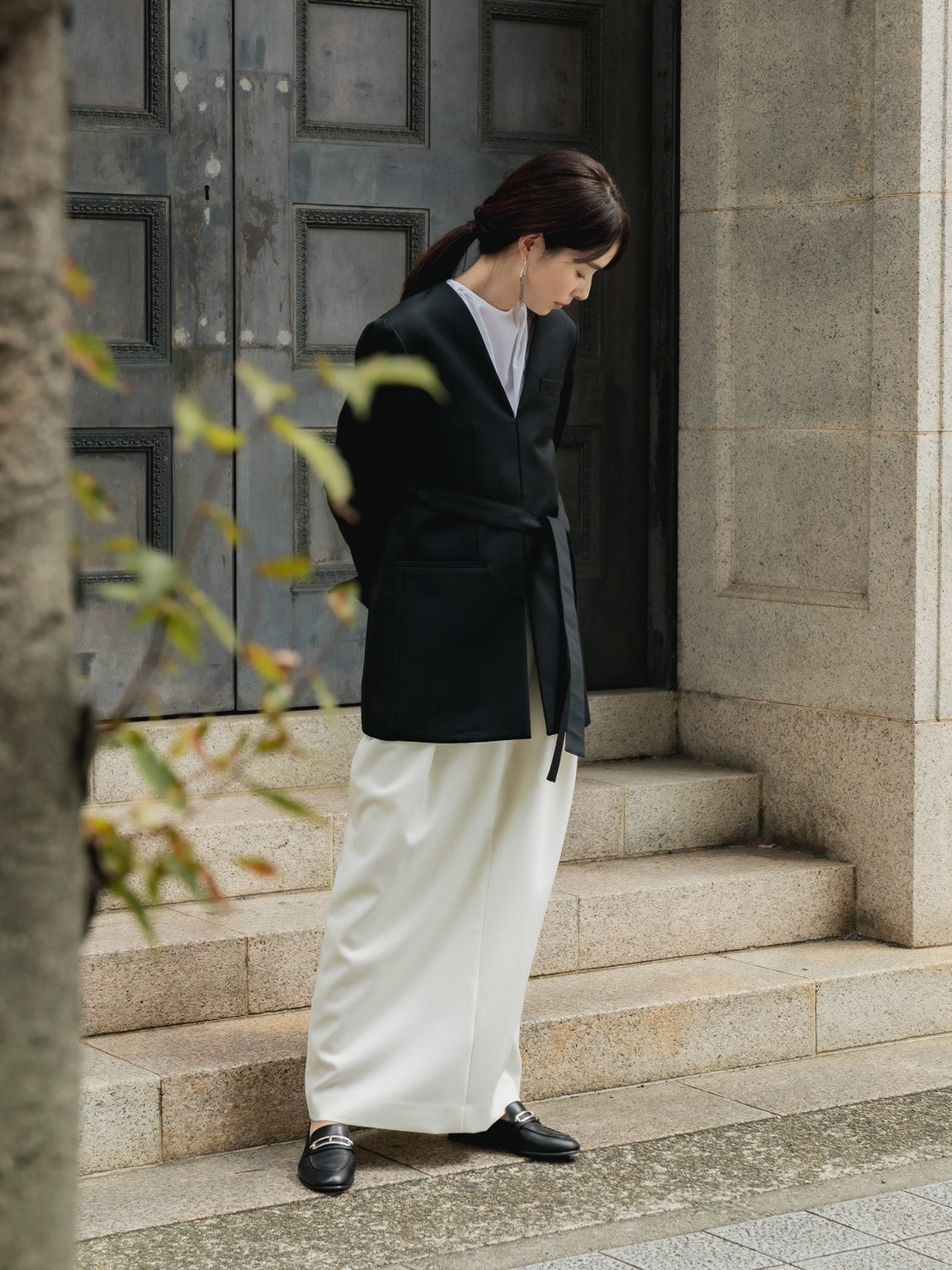 Greta / first step skirt (BLACK/OFF-WHITE)
